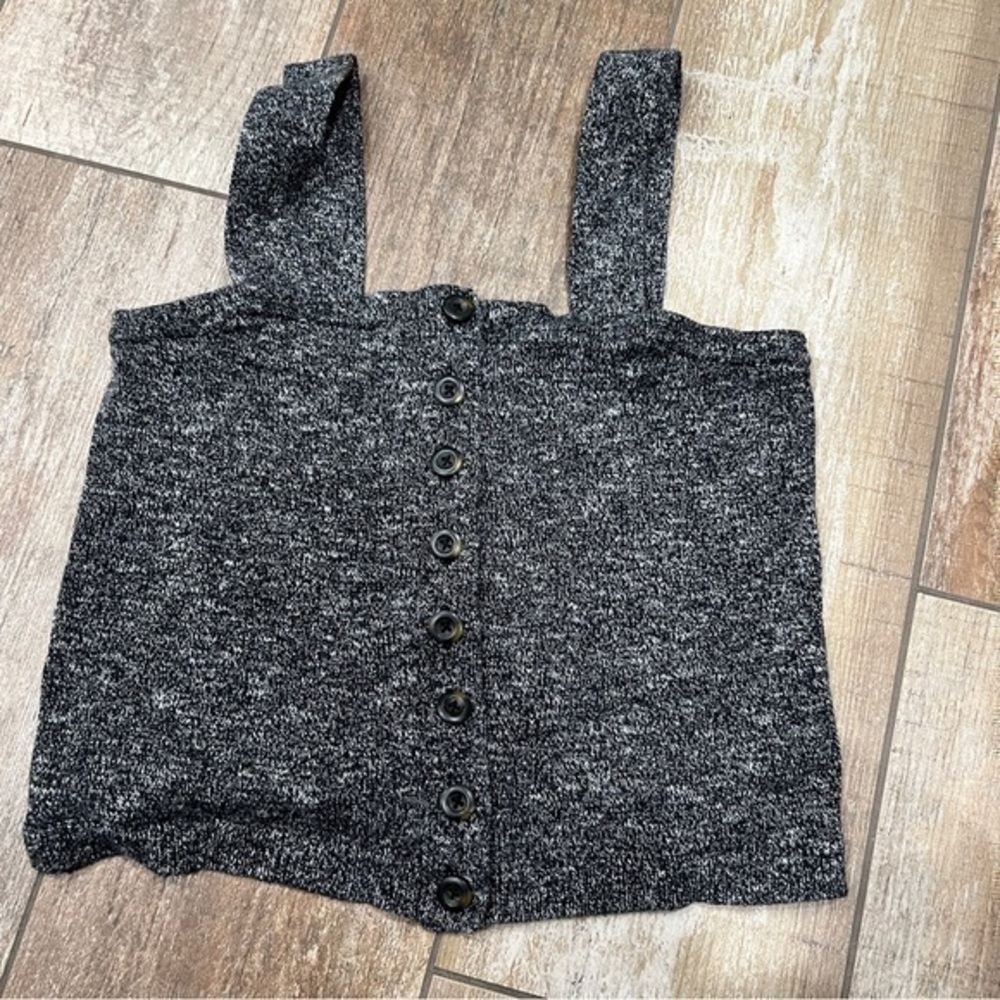 Madewell Black & Gray Knit Button-Front Tank